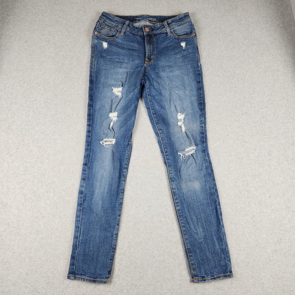 Old Navy Rockstar Jeans Womens 8 Blue Denim Mid-Rise Distressed Skinny Stretch